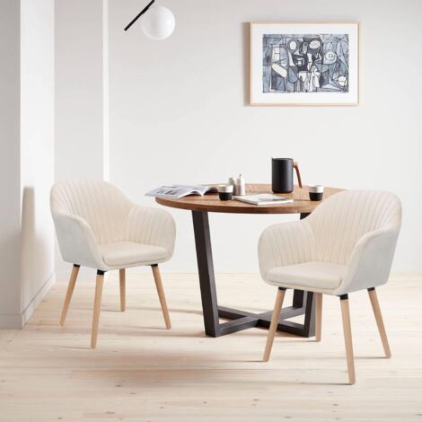 WOLTU 4X Sillas de Comedor Nordicas Estilo Vintage Juego de 4 Sillas de Cocina Sillas Tapizada con Reposabrazos en Terciopelo Estructura de Madera Sillas de Escritorio Crema