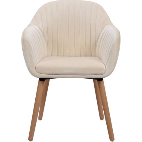 WOLTU 4X Sillas de Comedor Nordicas Estilo Vintage Juego de 4 Sillas de Cocina Sillas Tapizada con Reposabrazos en Terciopelo Estructura de Madera Sillas de Escritorio Crema