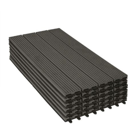 WOLTU 6x Suelo de WPC Baldosas de Madera Exterior para Porche Patios Jardin 30 x 60 cm 1m² Suelo de Exterior Compuesta Azulejos Baldosas de WPC para Terraza Gris