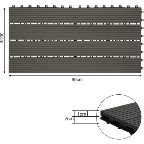WOLTU 6x Suelo de WPC Baldosas de Madera Exterior para Porche Patios Jardin 30 x 60 cm 1m² Suelo de Exterior Compuesta Azulejos Baldosas de WPC para Terraza Gris