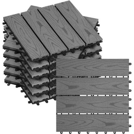 WOLTU Suelo de WPC Set de 11 Baldosas de Madera Exterior para Porche Patios Jardin 30 x 30 cm 1m² Suelo de Exterior Compuesta Azulejos para Terraza Jardin Gris Claro