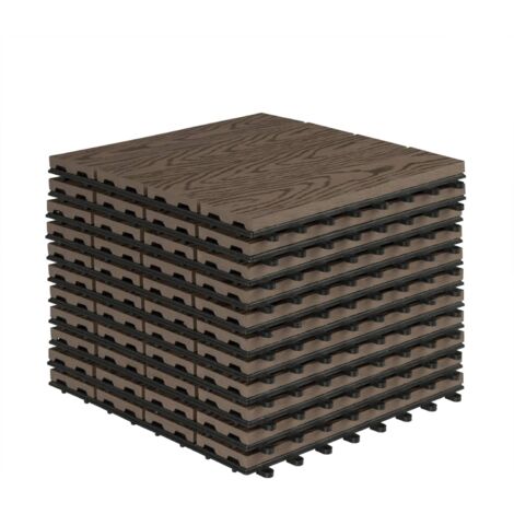 WOLTU Suelo de WPC Set de 11 Baldosas de Madera Exterior para Porche Patios Jardin 30 x 30 cm 1m² Suelo de Exterior Compuesta Azulejos para Terraza Jardin Marrone