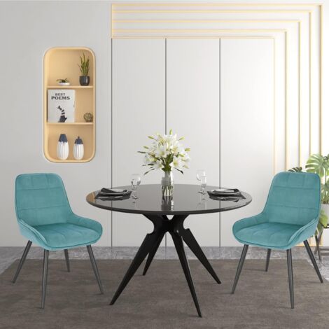 WOLTU 4X Sillas de Comedor Silla Ergonómica con Respaldo Silla de Terciopelo en Estructura Metal Sillas para Dormitorio Salón Comedor y Cocina Turquesa