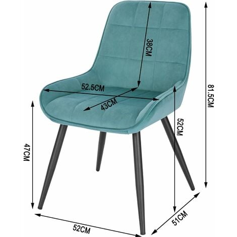 WOLTU 4X Sillas de Comedor Silla Ergonómica con Respaldo Silla de Terciopelo en Estructura Metal Sillas para Dormitorio Salón Comedor y Cocina Turquesa