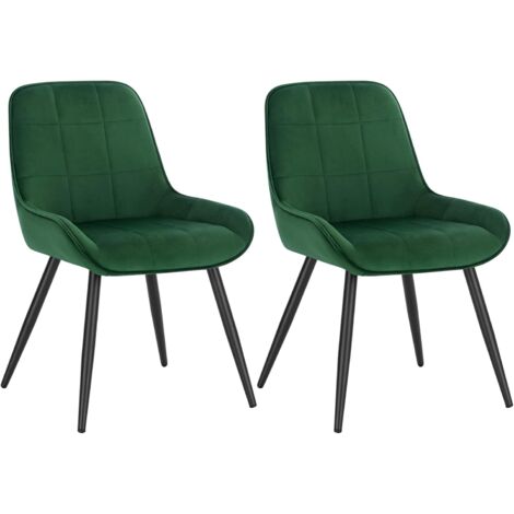WOLTU 2X Sillas de Comedor Silla Ergonómica con Respaldo Silla de Terciopelo en Estructura Metal Sillas para Dormitorio Salón Comedor y Cocina Verde Oscuro