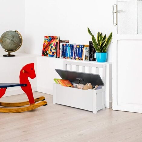 Caja de juguetes para niños, color gris y blanco con asiento de banco de  almacenamiento de cojines, baúl de almacenamiento de juguetes y espacio  para