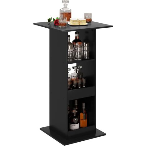 WOLTU Mesa de Bar Cuadrada Mesa Bistró con 3 Estantes de Almacenamiento Mesa Pequeña para Cocina Mesita Auxiliar para Salón y Comedor 60x60x112cm Negro