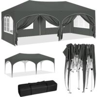 WOLTU Pabellón de Jardín Cenador Plegable Pérgola con Techo Carpa para Exteriores de Tela Oxford 3x6 m con Paredes Laterales Altura Ajustable para Camping y Playa Gris