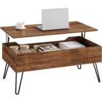 WOLTU Mesa de centro elevable 95x50x(40-55,5) cm con compartimento oculto, Marrone vintage + metal negro