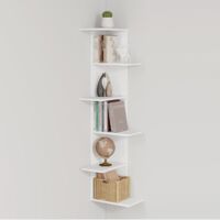 WOLTU Estantería para libros, estantes esquineros modernos de pared, 6 estantes esquineros blancos, 37x37x140cm