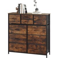 WOLTU Cómoda con 10 cajones, Cómoda de Tela, Estructura de Metal, Madera contrachapada E1, Marrón Vintage y Negro