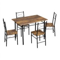 WOLTU Juego de mesa industrial y 4 sillas, marrón rústico + negro