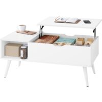 WOLTU Mesa de Centro Mesa Elevadora Elevable para Salón Sofá Gabinete Revistero 100x50x(43-57) cm, Blanco