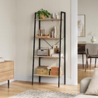 WOLTU Estantería Multiusos Moderna de 4 Niveles Librería para Sala de Esta Escalera de Flores Blanco + Roble Claro