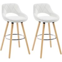 WOLTU 2X Taburetes de Bar con Respaldo Sillas de Cocina Juego de 2 Taburetes Altos Cocina Marco de Madera Maciza Imitación de Cuero Silla de Diseño Madera Blanco
