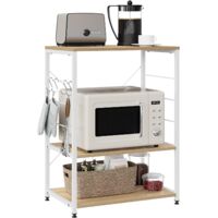 WOLTU Estante de Cocina Estante de Microondas Estante Metálico de Madera y Acero con 3 Estantes 60 x 40 x 82cm Blanco + Roble Claro