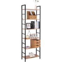 WOLTU Estantería con 6 Escalera Soporte de la Planta Estante de Almacenamianto de Madera de Acero Roble Claro+ Negro 60x28x180cm