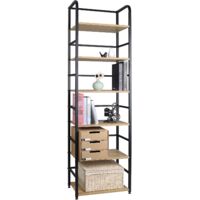 WOLTU EEstantería Independiente de Pie para Libros Estante Alto Estante Industrial de Almacenamiento Estante de Escalera de Flores con 6 Estantes MDF y Metal 50x30x176cm Roble Claro