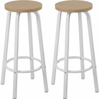 WOLTU 2X Taburete de Bar Muebles Cocina Silla de Comedor Taburete Alto para Salon Cocina Estructura de Metal Asiento de MDF Roble Claro