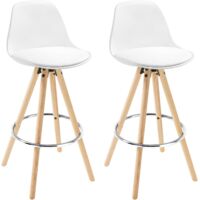 WOLTU 2 x Taburete de Bar con Respaldo Marco de Madera Maciza Imitación de Cuero para Cocina Bar Paquete de 2 Unidades Blanco