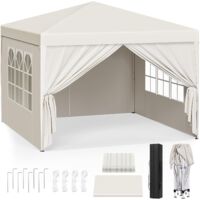 WOLTU Pabellón de Jardín Cenador Plegable Pérgola Cuadrada con Diseño Pop Up Carpa con Cubierta Tela Oxford Hecho de Tubos Metales con Tela 3x3 m Altura Ajustable para Camping y Playa Blanco Beis
