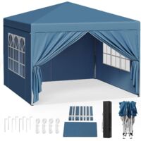 WOLTU Pabellón de Jardín Cenador Plegable Pérgola Cuadrada con Diseño Pop Up Carpa con Cubierta Tela Oxford Hecho de Tubos Metales con Tela 3x3 m Altura Ajustable para Camping y Playa Azul