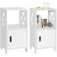 WOLTU 2X Mesita de Noche Blanca Mesilla de Noche Estrecha Dormitorio para Almacenar 30x30x60 cm Mesita Auxiliar con Compartimento Abierto y Gabinete con Puerta Estilo Moderno MDF