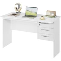 WOLTU Mesa de Ordenador Mesa de Oficina Mesa de PC Escritorio con 3 Cajones Madera 120x60x75cm Blanco