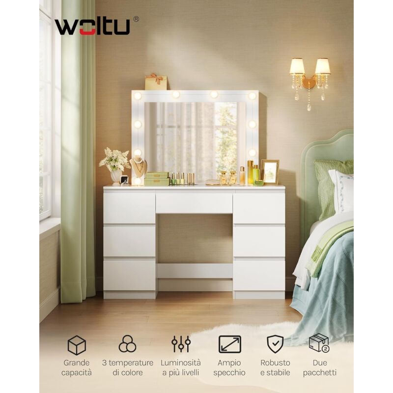 MIRROTOWEL Scrivania Con Specchio E Luce, Grande Cassetto E