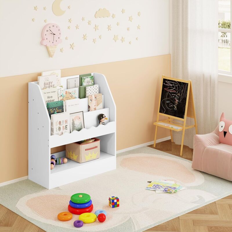 WOLTU Libreria per Bambini a 5 Ripiani. Scaffale Portagiochi per Bambini.  Porta Libri Bianco per Cameretta. Soggiorno. Asilo Nido. in MDF.  70x30x80cm. Bianco