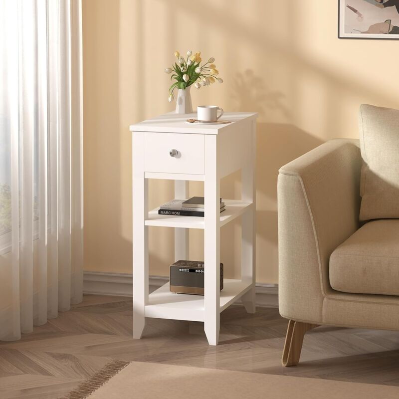 Comodino Con 2 Ripiani In Legno E Cesto Oxford - Tavolino Salvaspazio 40x18x65 Cm In Metallo Per Camera Da Letto O Corridoio