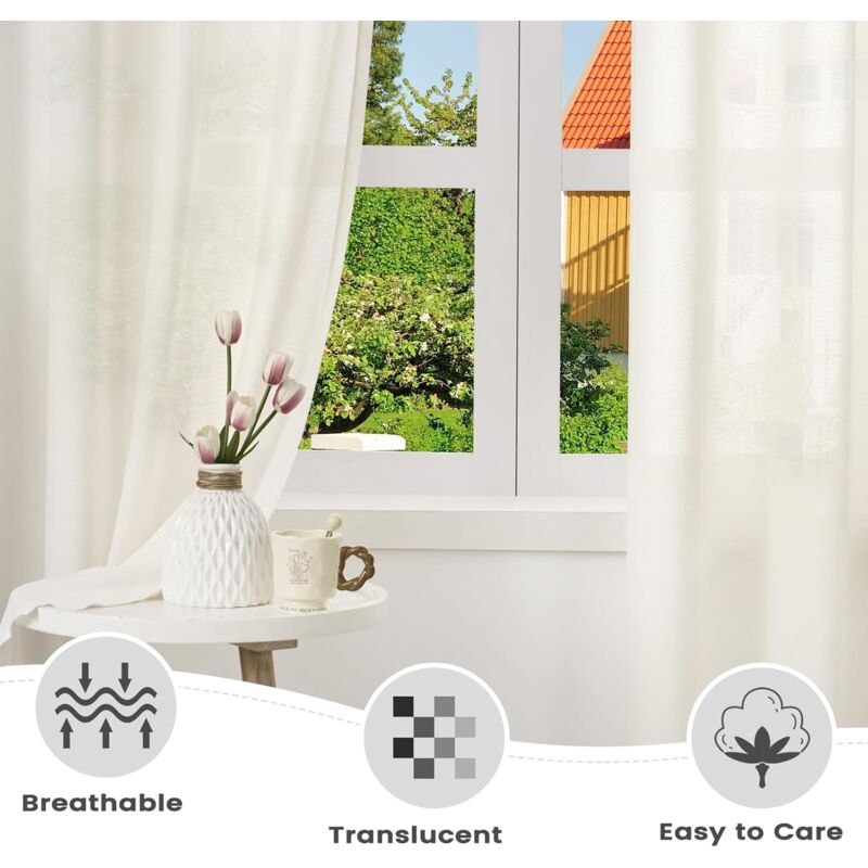 WOLTU Tende Opache, conveniente per camera da letto/soggiorno/biblioteca, con Occhielli Tenda Drappeggio Oscurante per Finestra Termica Isolante 2 Pannelli Crema 135x225cm