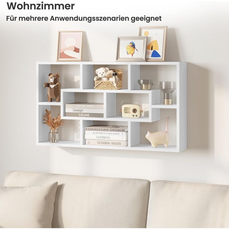 WOLTU Pensile Libreria da Parete 8 Vani in 3 Diverse Dimensioni 85x16x48cm  Bianco