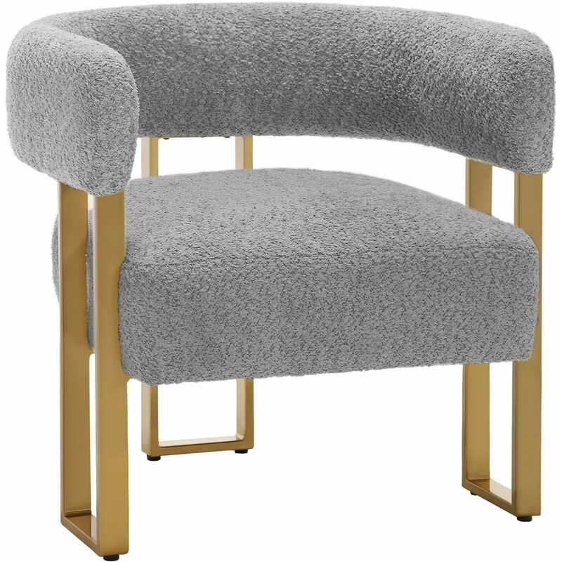 Poltroncina Relax con schienale e braccioli monopezzo dal gambe in metallo Dorato.Grigio chiaro - Grigio chiaro - WOLTU