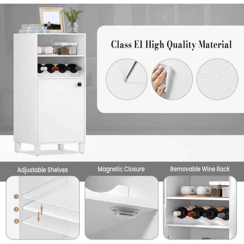 Credenza Da Cucina WOLTU Con Portabottiglie - Bianco, Legno E Metallo, 48x40x108cm - Foto 7