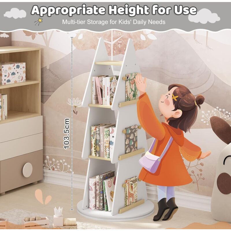 WOLTU Libreria per Bambini a 3 Livelli, Scaffale a Forma di Albero di  Natale in Legno, Mobile Portagiochi e Portalibri per Cameretta, Stanza dei  Giochi, con 4 Rotelle, Bianco, 60x38,5x71cm : 