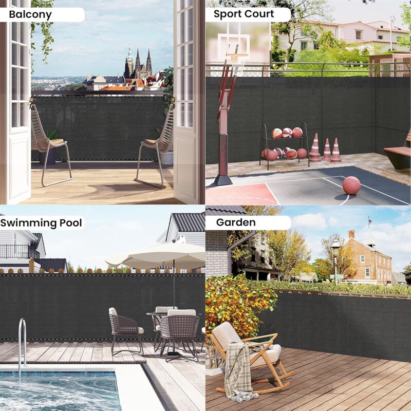 Vela Ombreggiante Rettangolare 170 x 380 cm Traspirante Rettangolare Telo Frangivista Recinzione Giardino 98% Anti-Uv con Occhielli Fascette