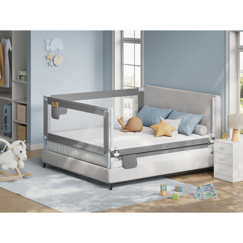 Sponda Letto Bambini WOLTU - 180 Cm, Regolabile 69-87 Cm, Grigio Chiaro, Anticaduta, Traspirante - Foto 12