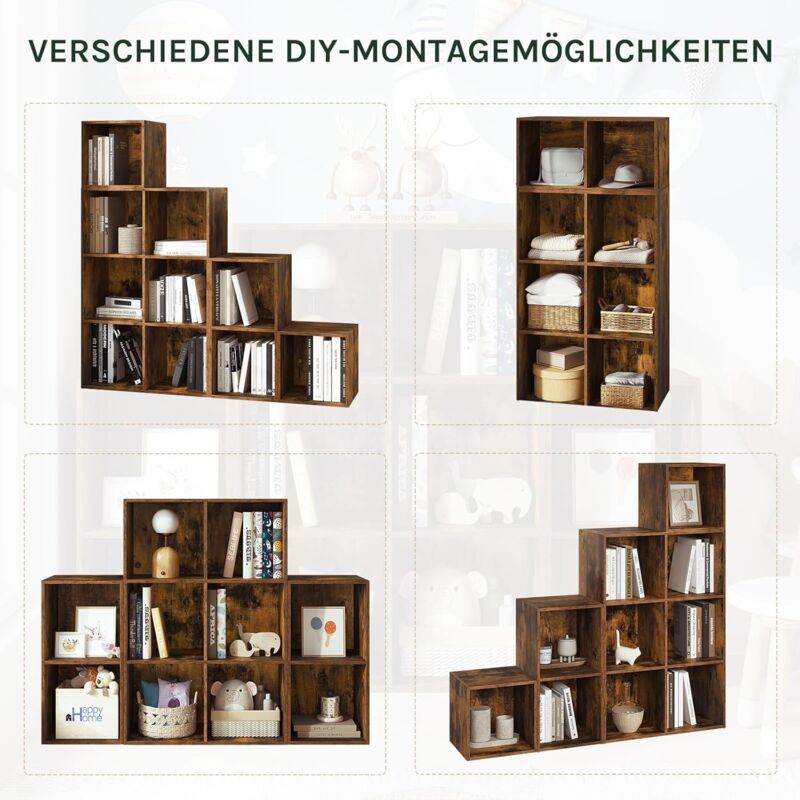 Libreria WOLTU Con 2 Cassetti E 6 Scomparti Aperti – In Metallo E Legno, Marrone Rustico E Nero, Perfetta Per Soggiorno E Ufficio