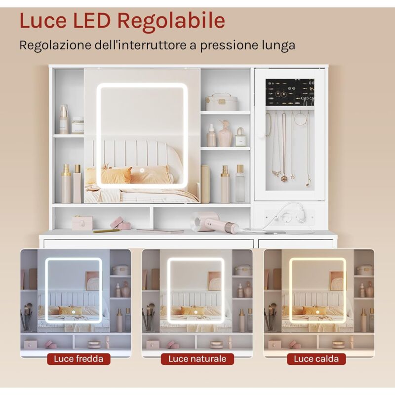 MIRROTOWEL Scrivania Con Specchio E Luce, Grande Cassetto E