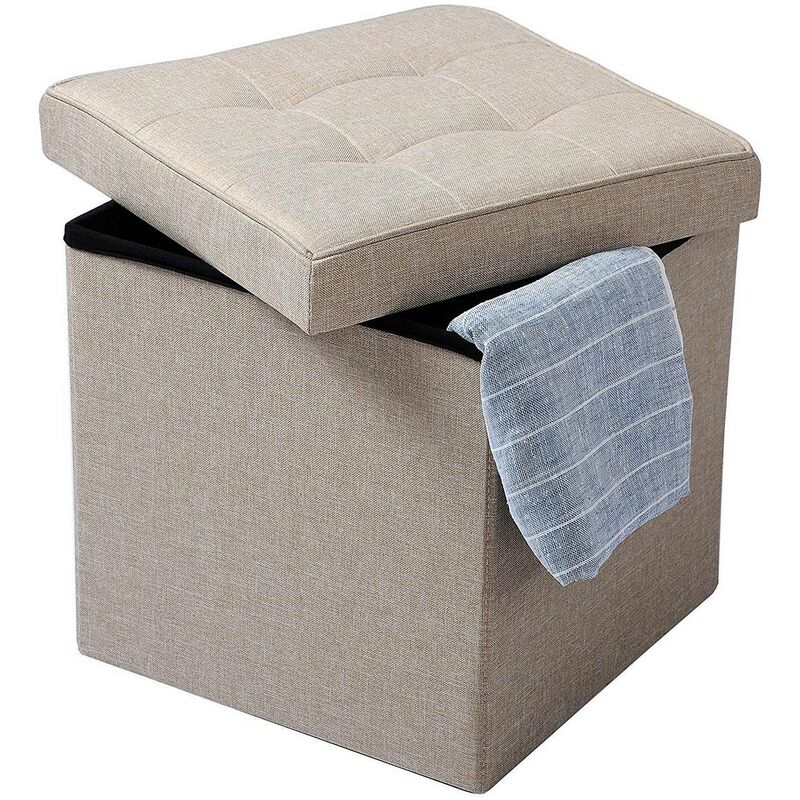 WOLTU Pouf Contenitore Sgabello Pieghevole Poggiapiedi Sedia a Cubo  Cassapanca Beige