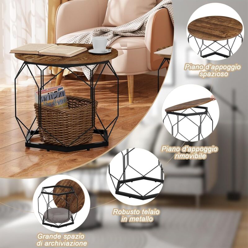 [en.casa] Set 2 Tavolini A Cestello In Metallo Con Piano Rimovibile – Nero, 40x40x45 Cm E 35x35x40 Cm