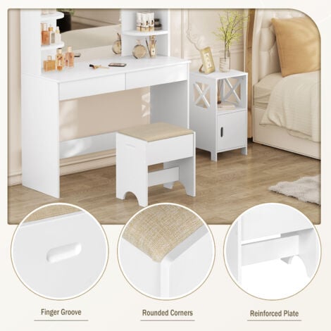 Sgabello Da Trucco In Velluto - 44cm, MetallO, Bianco/Nero - Foto 8