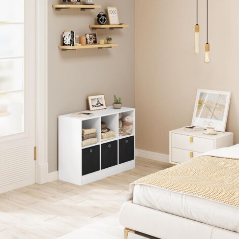 WOLTU Libreria Scaffale con 6 Cubi. Mobile Salvaspazio con 3 Ceste in TNT. Porta Libri da Terra per Cameretta. Soggiorno. Studio. Ufficio. in Legno. Bianco. 80x30x60cm