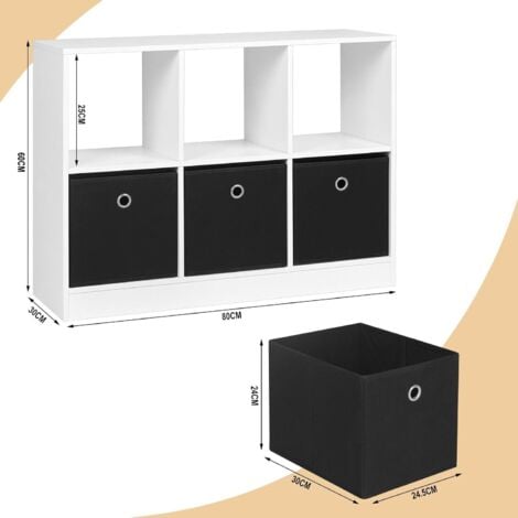 WOLTU Libreria Scaffale con 6 Cubi. Mobile Salvaspazio con 3 Ceste in TNT. Porta Libri da Terra per Cameretta. Soggiorno. Studio. Ufficio. in Legno. Bianco. 80x30x60cm