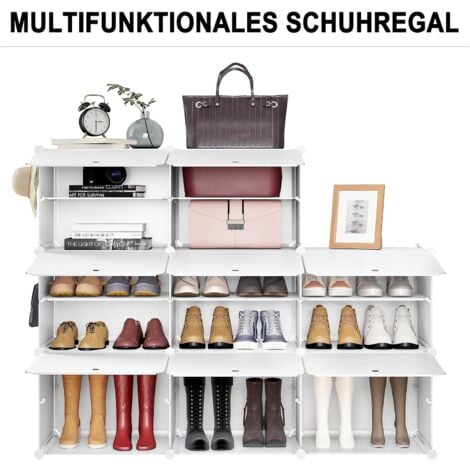 WOLTU Scarpiera da Ingresso. Porta Scarpe con 8 Scomparti. Scarpiera Modulare per 32 Paia di Scarpe. Contenitore per Scarpe con Porte. in Plastica e Metallo. Bianco