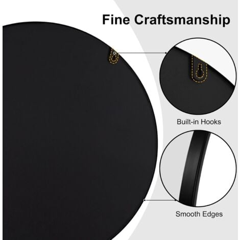 WOLTU Specchio da Parete Rotondo Ø60 cm. Specchio con Cornice Nero in Metallo. Specchiera da Bagno. Specchio per Trucco. Specchio Decorativo da Parete. per Camera da Letto. Ingresso