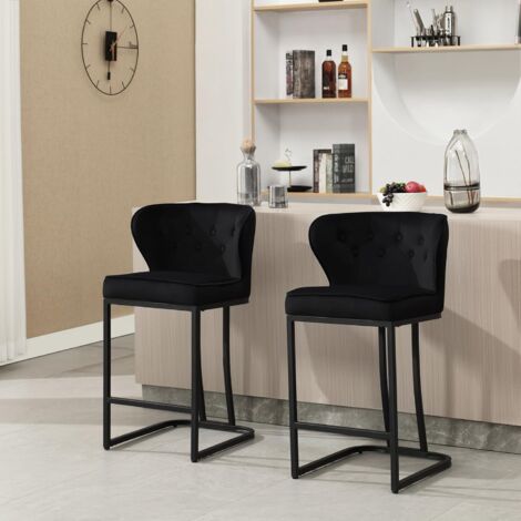 WOLTU Set di 4 Sgabelli da Bar con Schienale. Sedie Sala da Pranzo con Poggiapiedi. Sedie Ergonomica per Cucina. Camera da Letto. Soggiorno. Sedie in Velluto e Gambe in Metallo. Nero