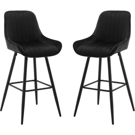 Woltu – Sgabelli alti da bar con schienale – Seduta in velluto ergonomica – Altezza sedile 71cm – Struttura in metallo nero – Poggiapiedi quadrato (1/5)