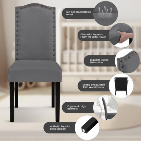 Set Di 4 Sedie Da Pranzo WOLTU - Imbottite In Pelle Sintetica, Gambe In Legno Massello, Grigio - Foto 4